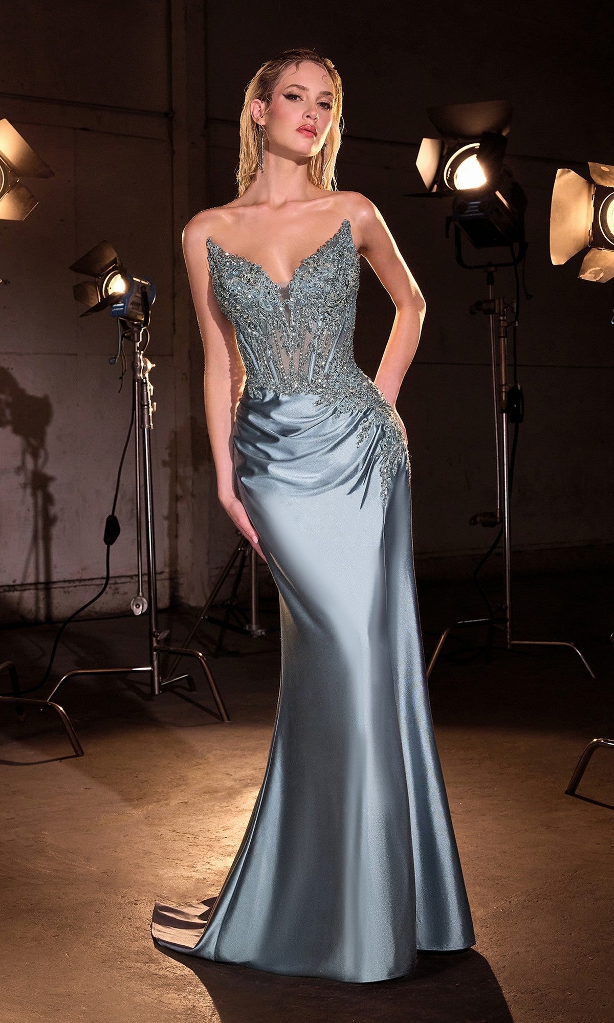 Smoky Blue Ladivine Long Formal Dress CD714 - Image