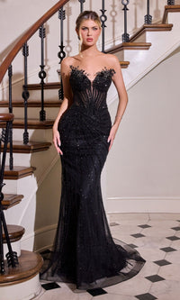 Black Ladivine Long Formal Dress CD715 - Image