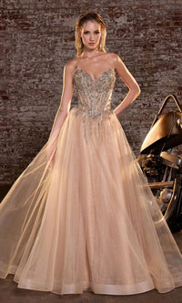 Gold Ladivine Long Formal Dress CD721 - Image