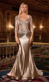 Mocha Gold Ladivine Long Formal Dress CD731 - Image