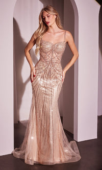 Rose Gold Ladivine Long Prom Dress CD764