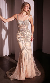 Silver Nude Ladivine Long Prom Dress CD766