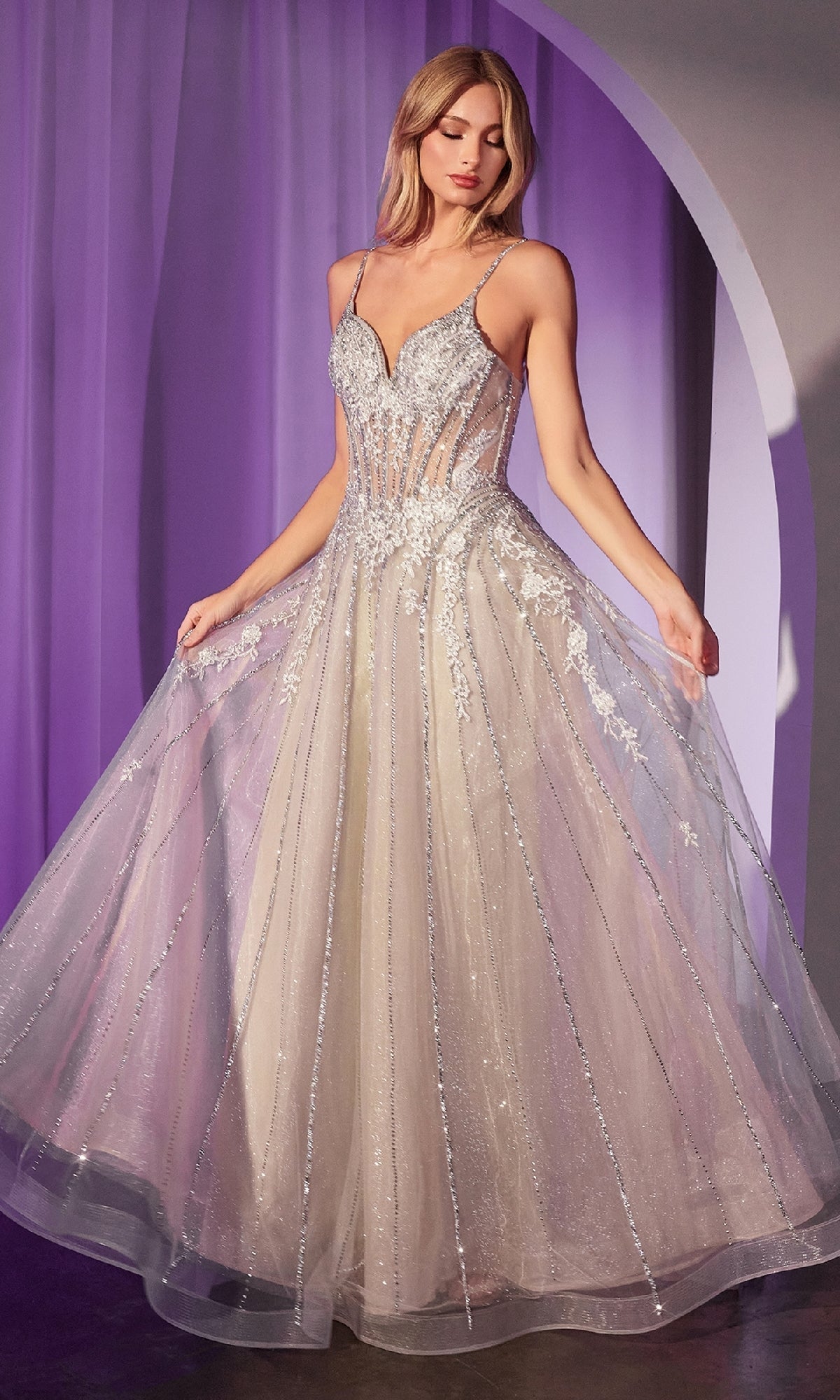 Long Formal Dress CD786 by Ladivine Silver / 6 Long Formal Dress CD786 by Ladivine Silver / 6