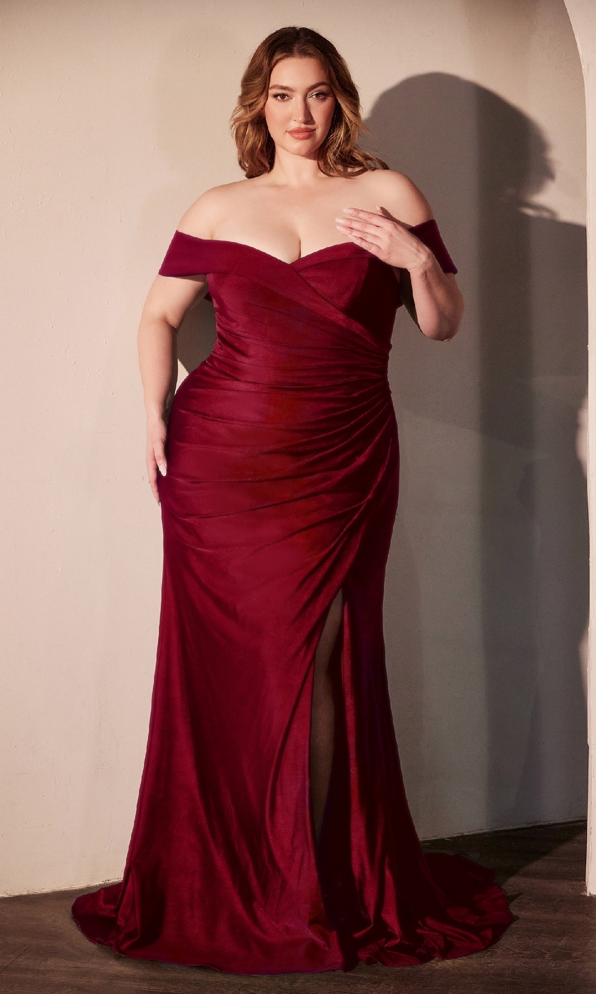 Burgundy Ladivine Long Formal Dress CD790C