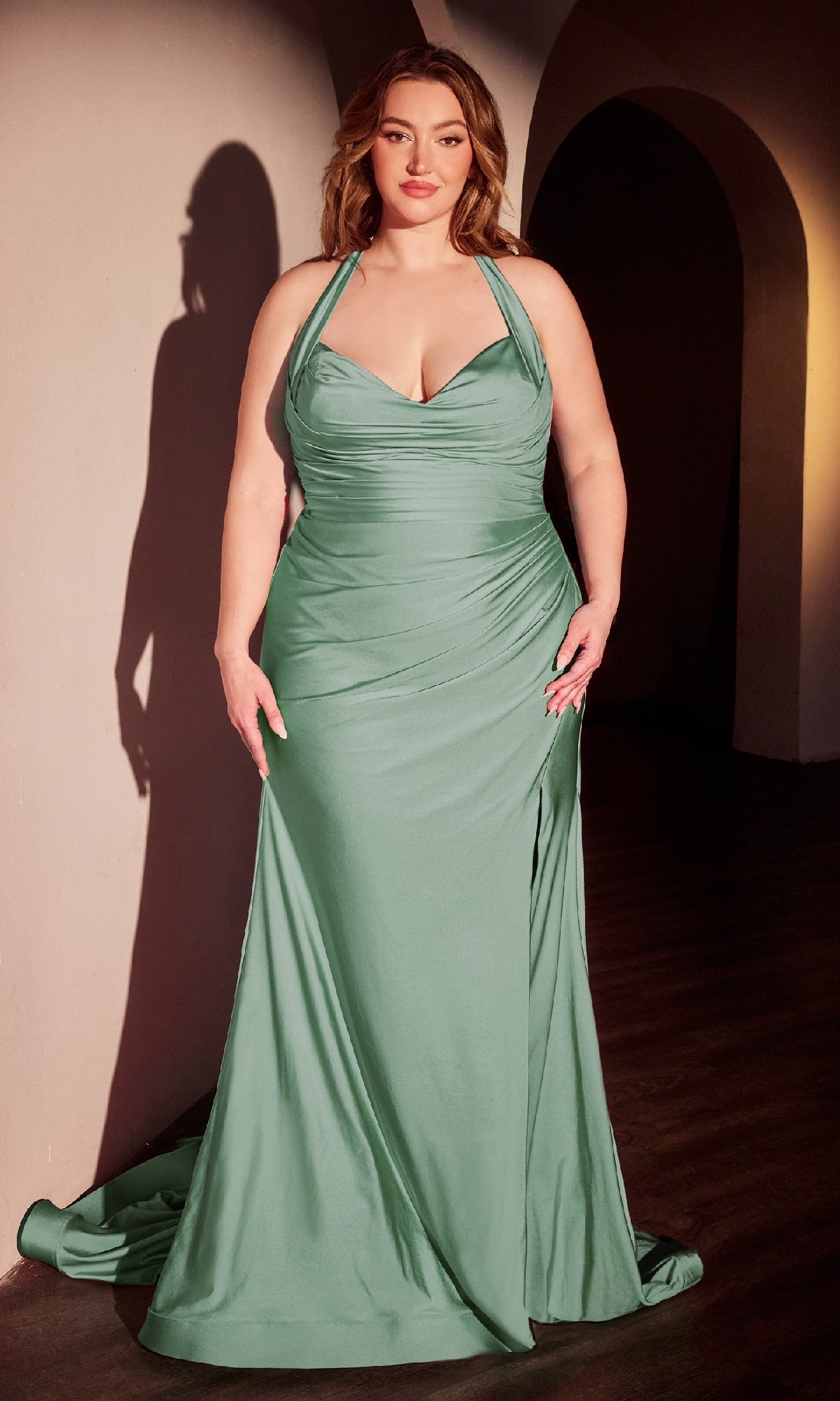 Dark Sage Ladivine Long Formal Dress CD796C