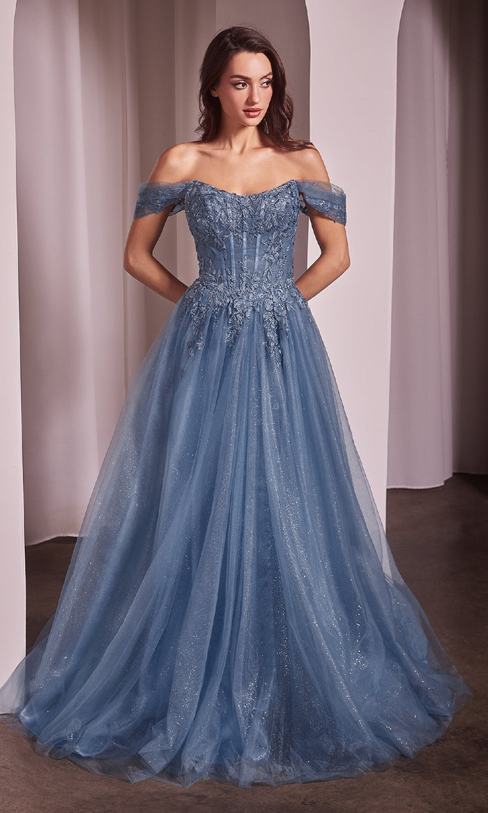 Smoky Blue Ladivine Long Formal Dress CD799