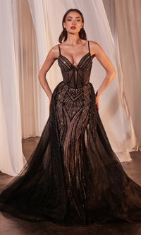 Black/Nude Ladivine Long Formal Dress CD863