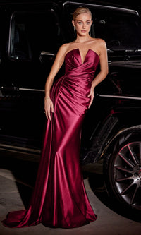 Burgundy Ladivine Long Formal Dress CDS441