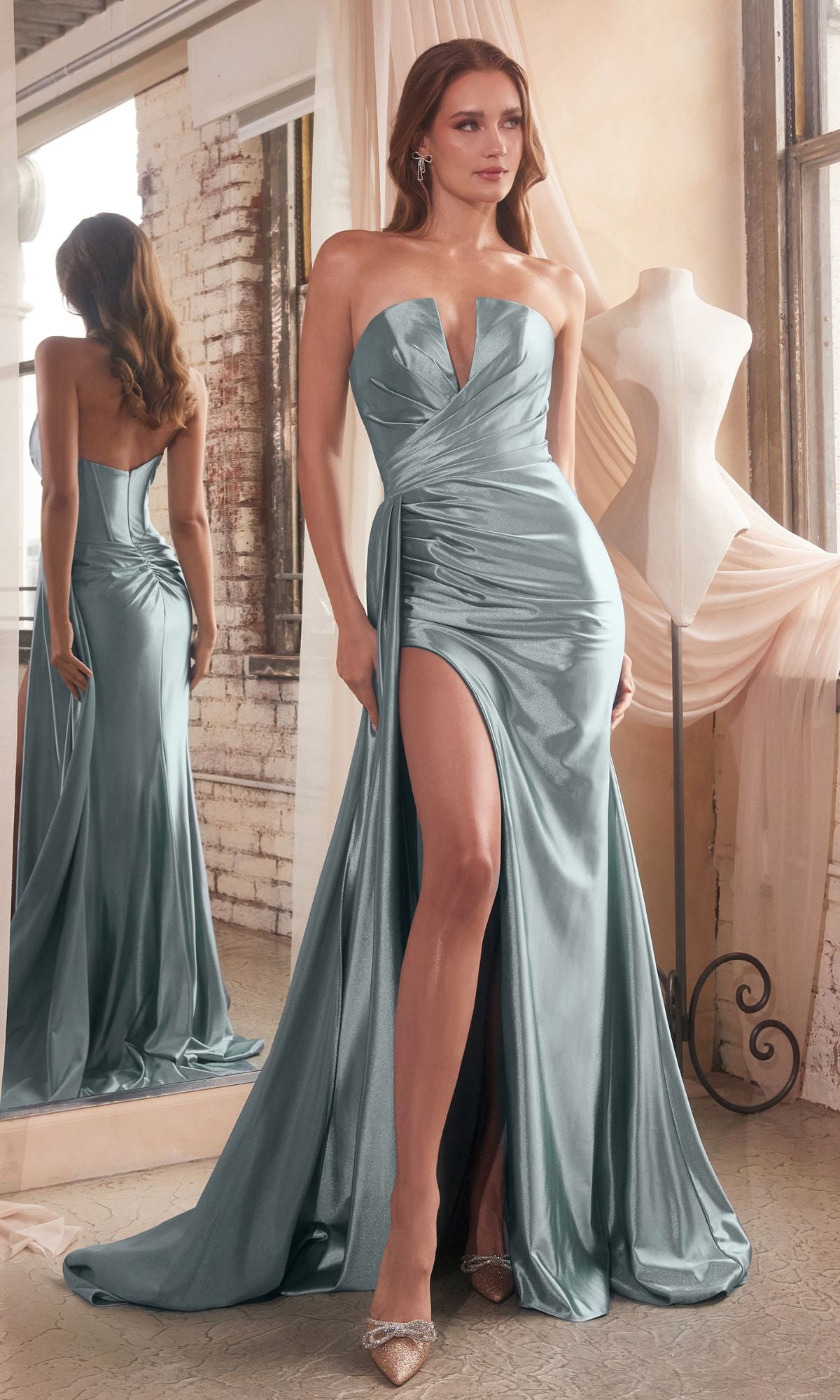 Dusty Blue Ladivine Long Formal Dress CDS441
