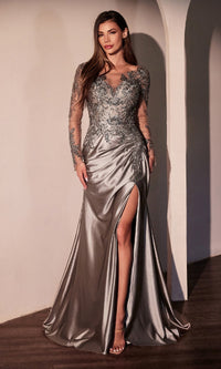 Graphite Silver Ladivine Long Formal Dress CDS505