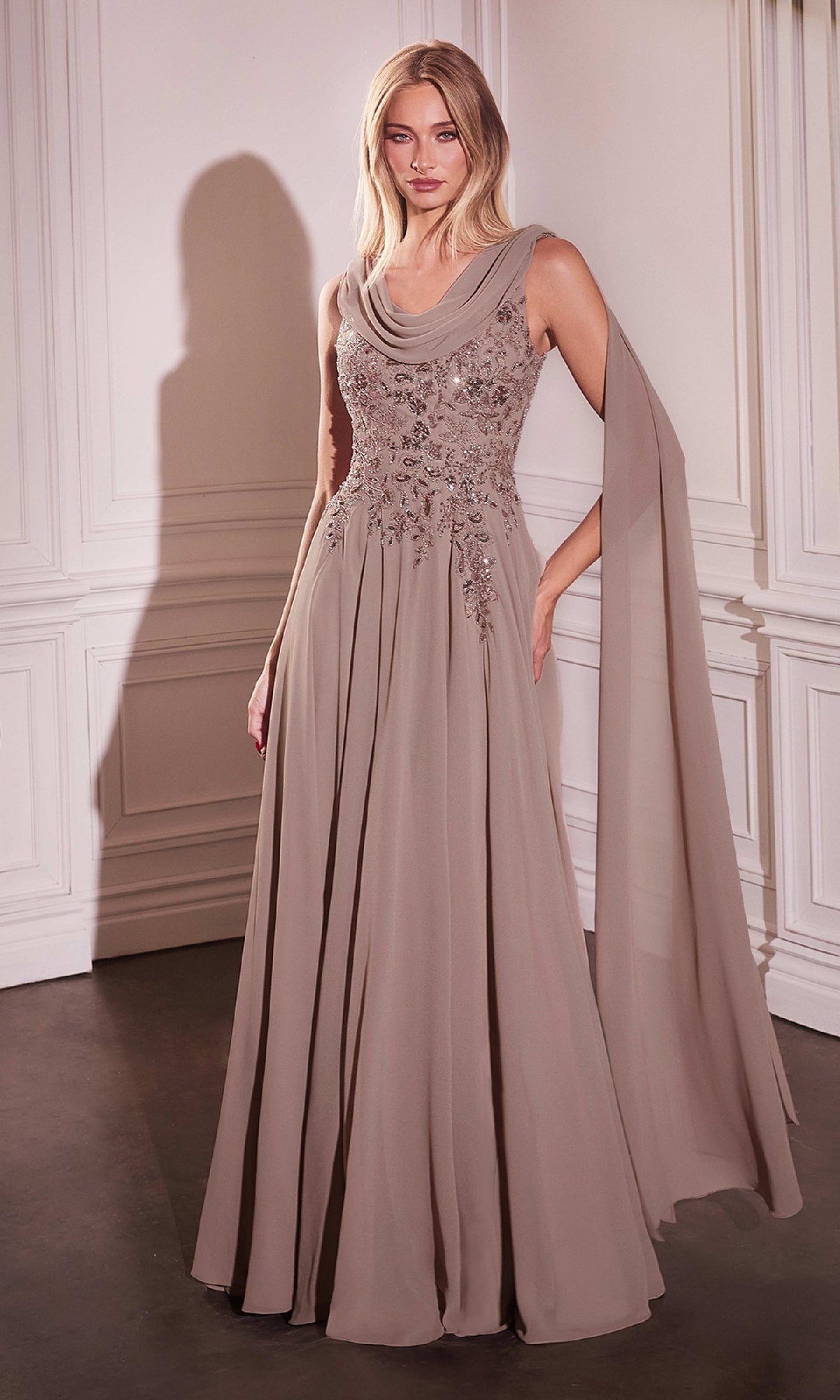 Mocha Ladivine Long Formal Dress CDS509