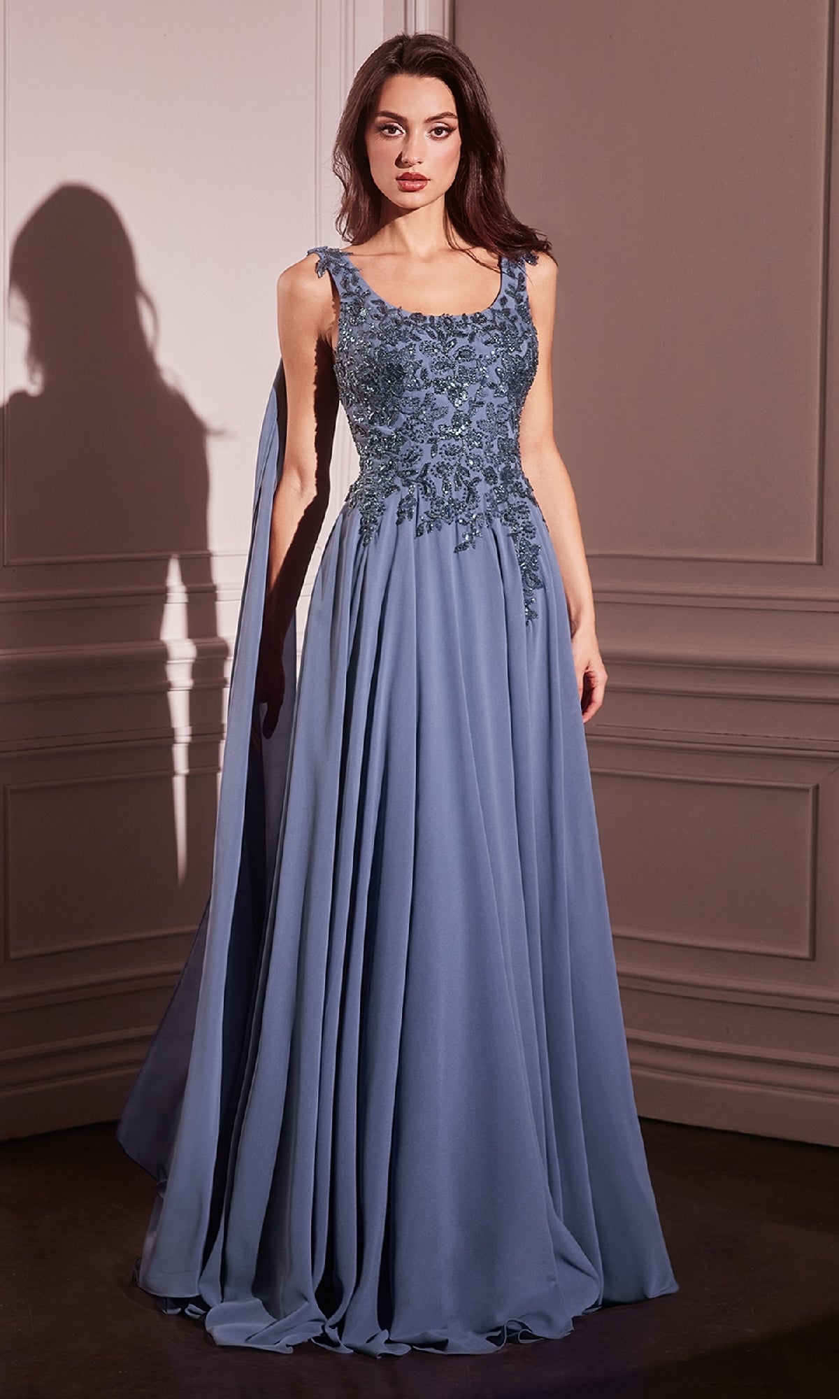 Smoky Blue Ladivine Long Formal Dress CDS509