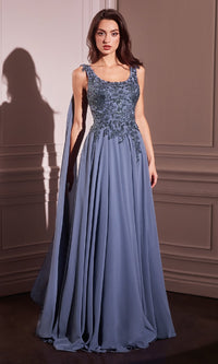 Smoky Blue Ladivine Long Formal Dress CDS509