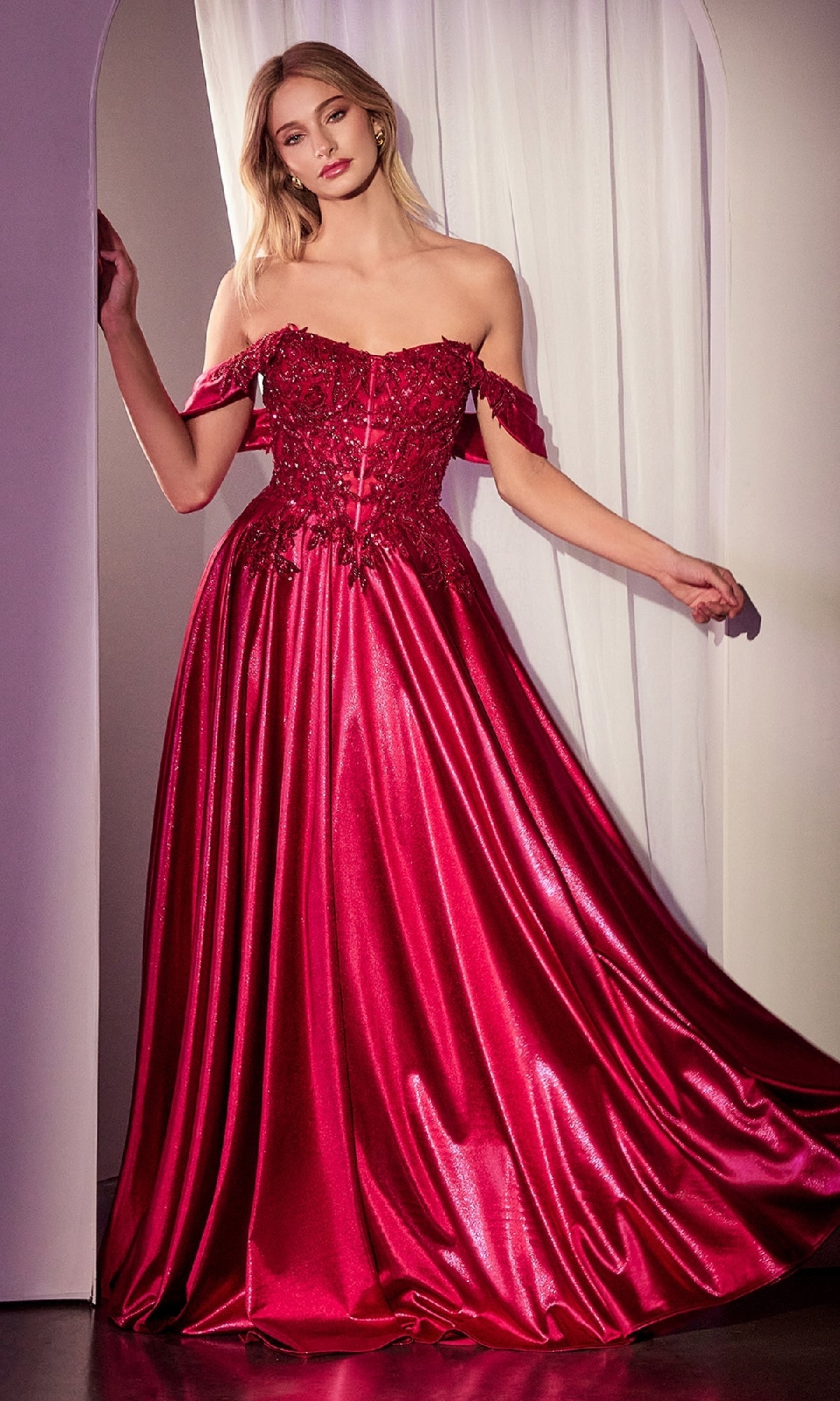 Burgundy Ladivine Long Prom Dress CDS525
