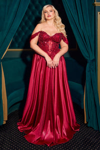 Burgundy Ladivine Long Prom Dress CDS525