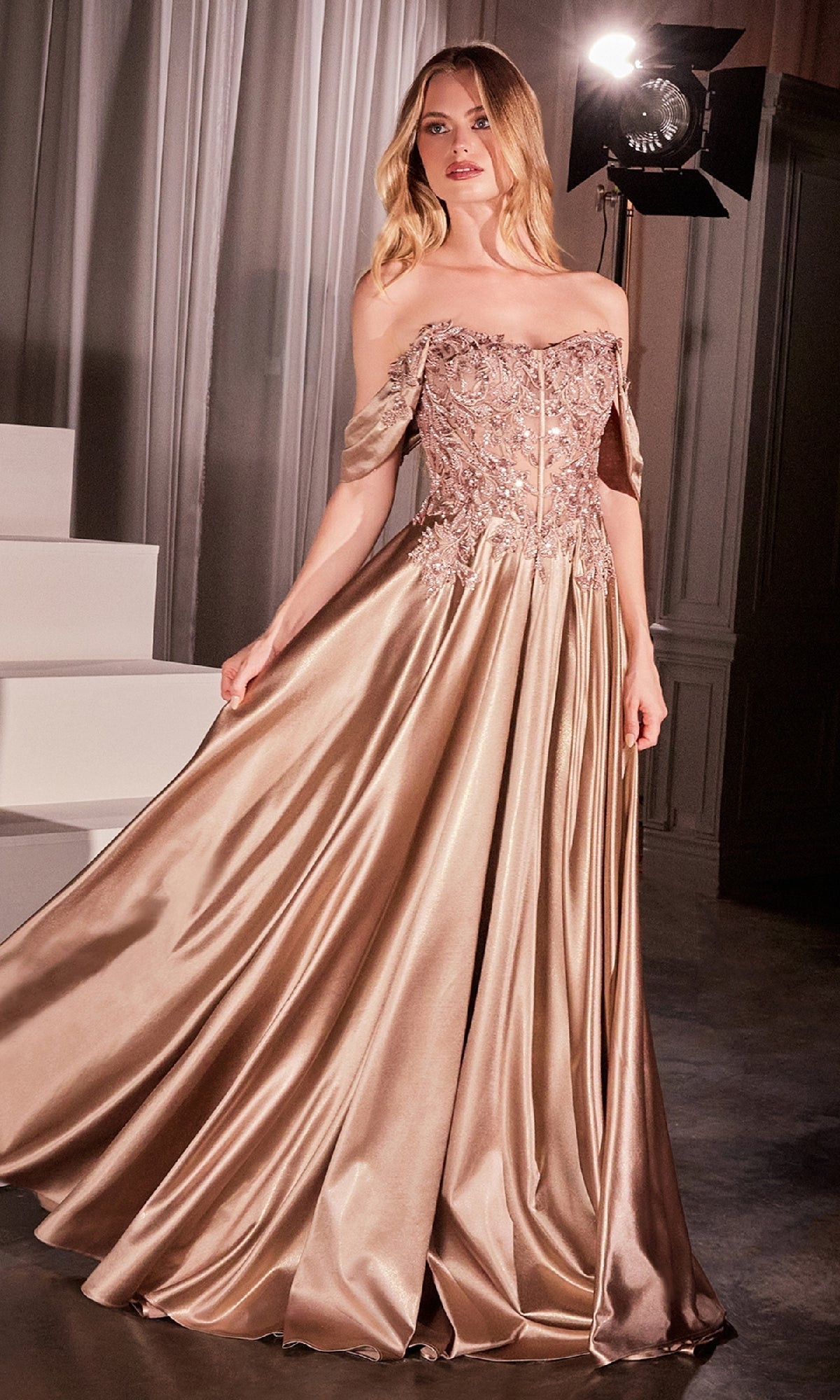 Mocha Gold Ladivine Long Prom Dress CDS525