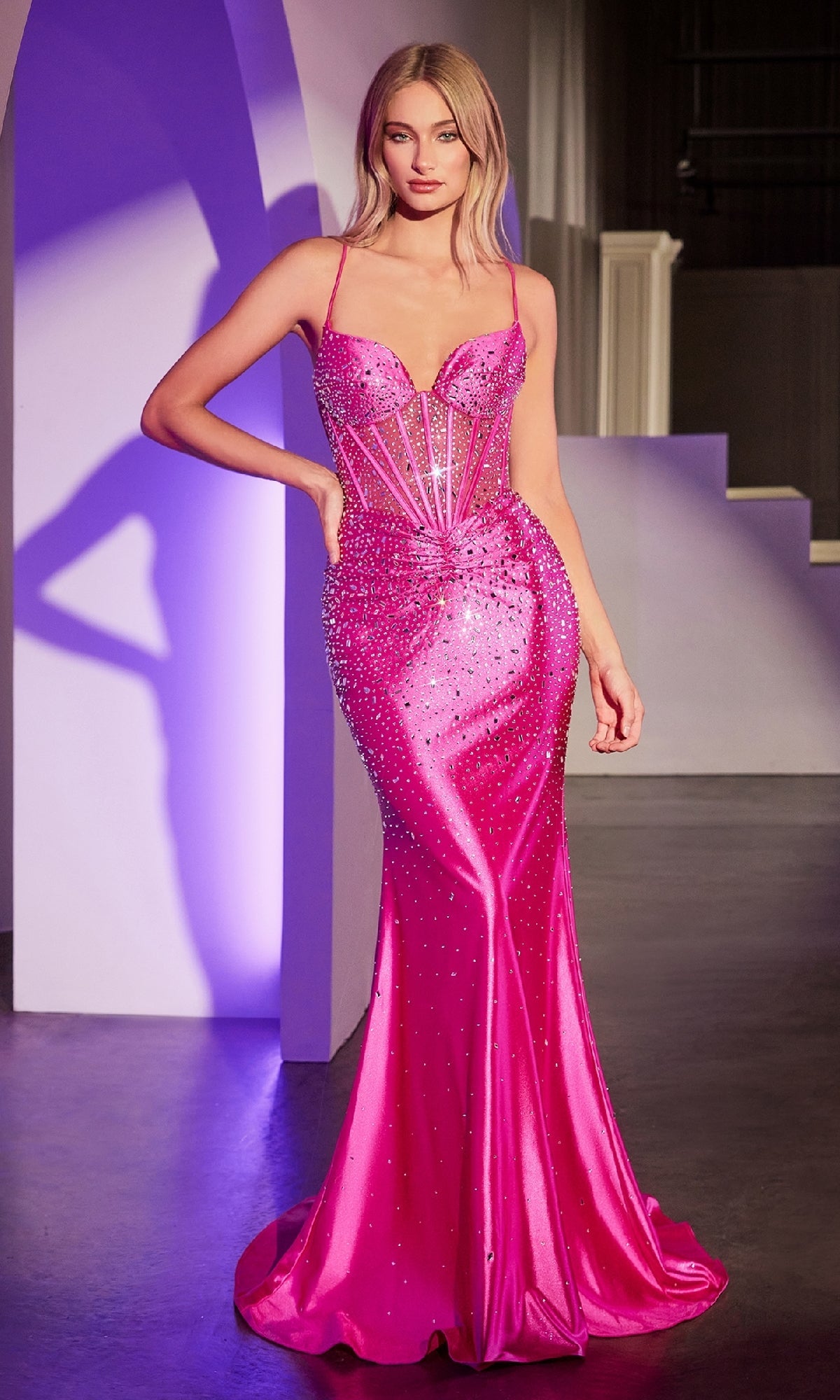 Fuchsia Ladivine Long Prom Dress CDS527