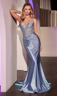 Light Blue Ladivine Long Prom Dress CDS527