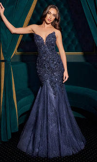 Navy Ladivine Long Formal Dress CDs545 - Image