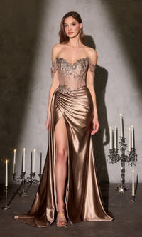 Mocha Gold Ladivine Long Formal Dress CDs554 - Image