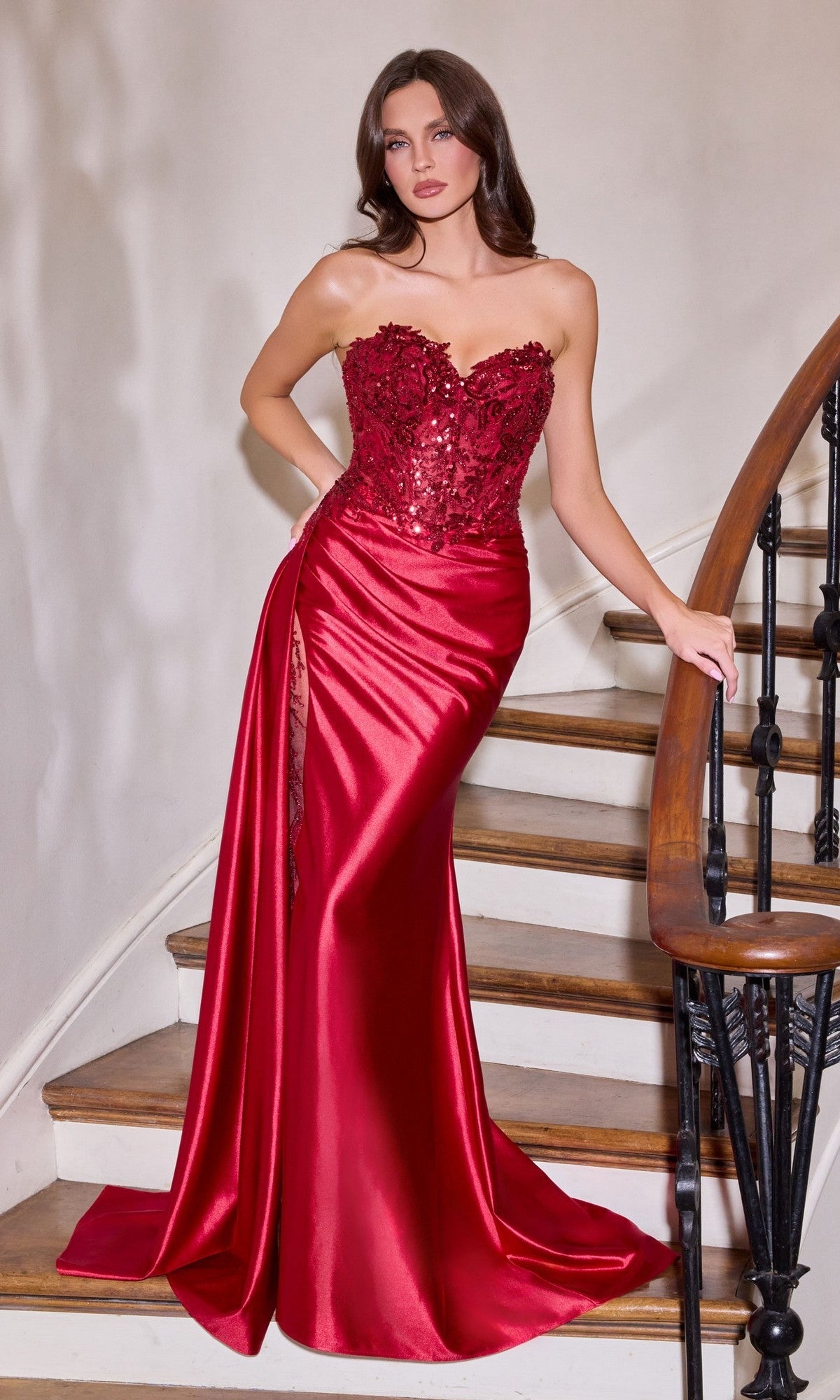 Burgundy Ladivine Long Prom Dress cds565 - Image