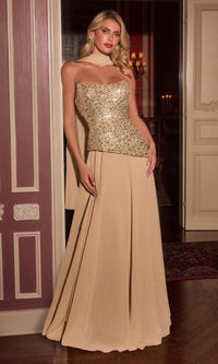 Gold Ladivine Long Prom Dress CH2603