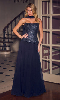 Navy Ladivine Long Prom Dress CH2603