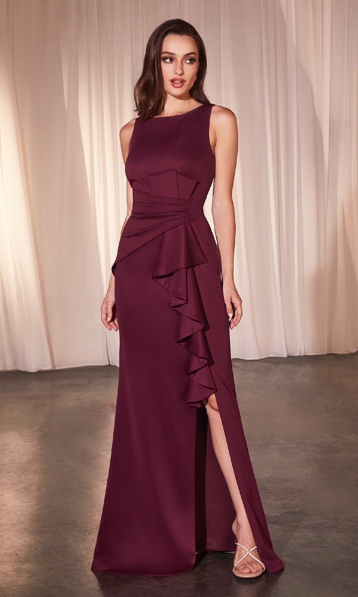 Burgundy Ladivine Long Formal Dress CH377