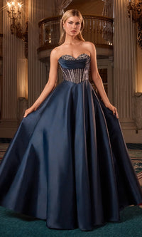 Navy Ladivine Long Formal Dress CK2405 - Image