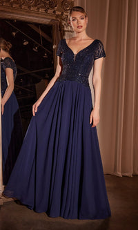 Navy Ladivine Long Prom Dress CL07