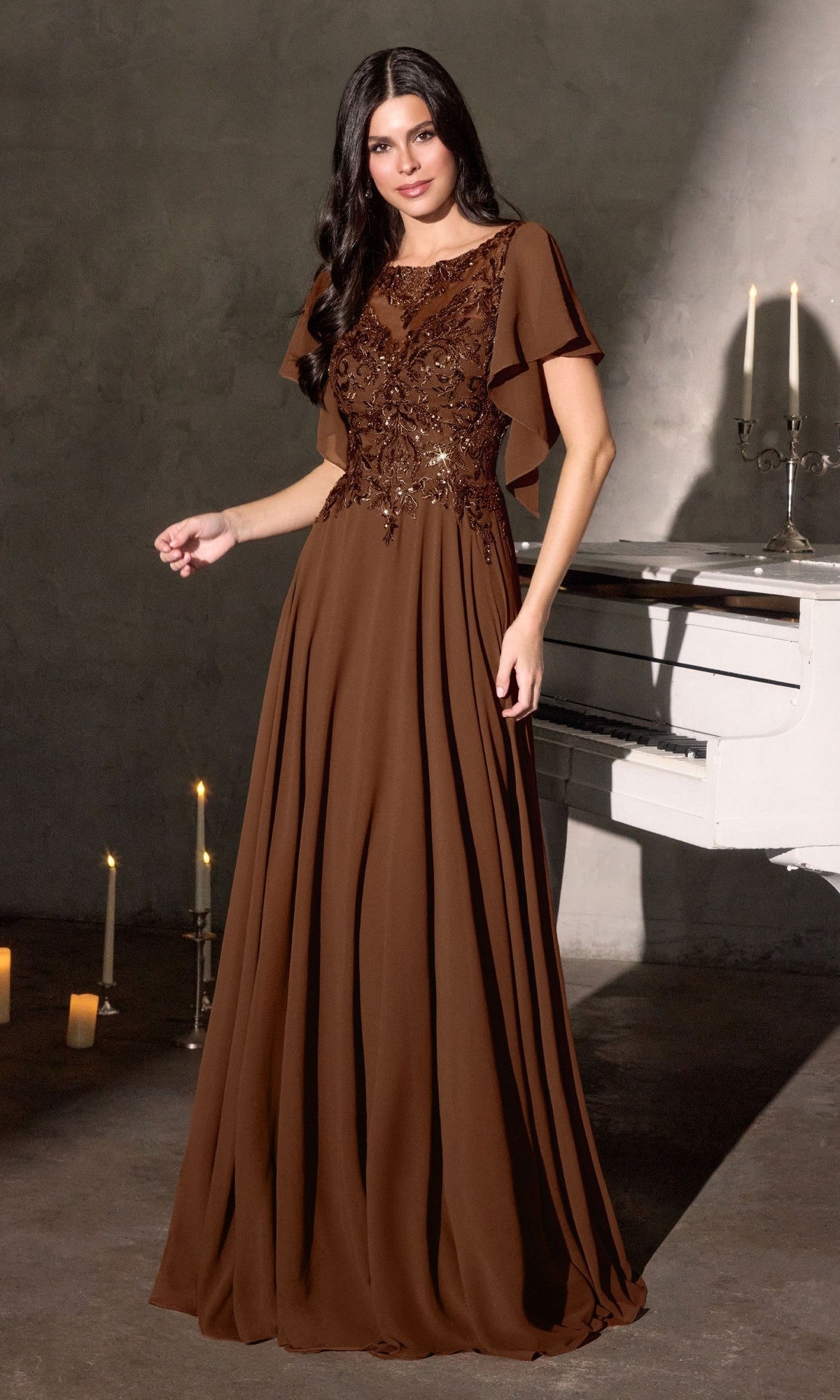 Brown Ladivine Long Formal Dress cl09 - Image
