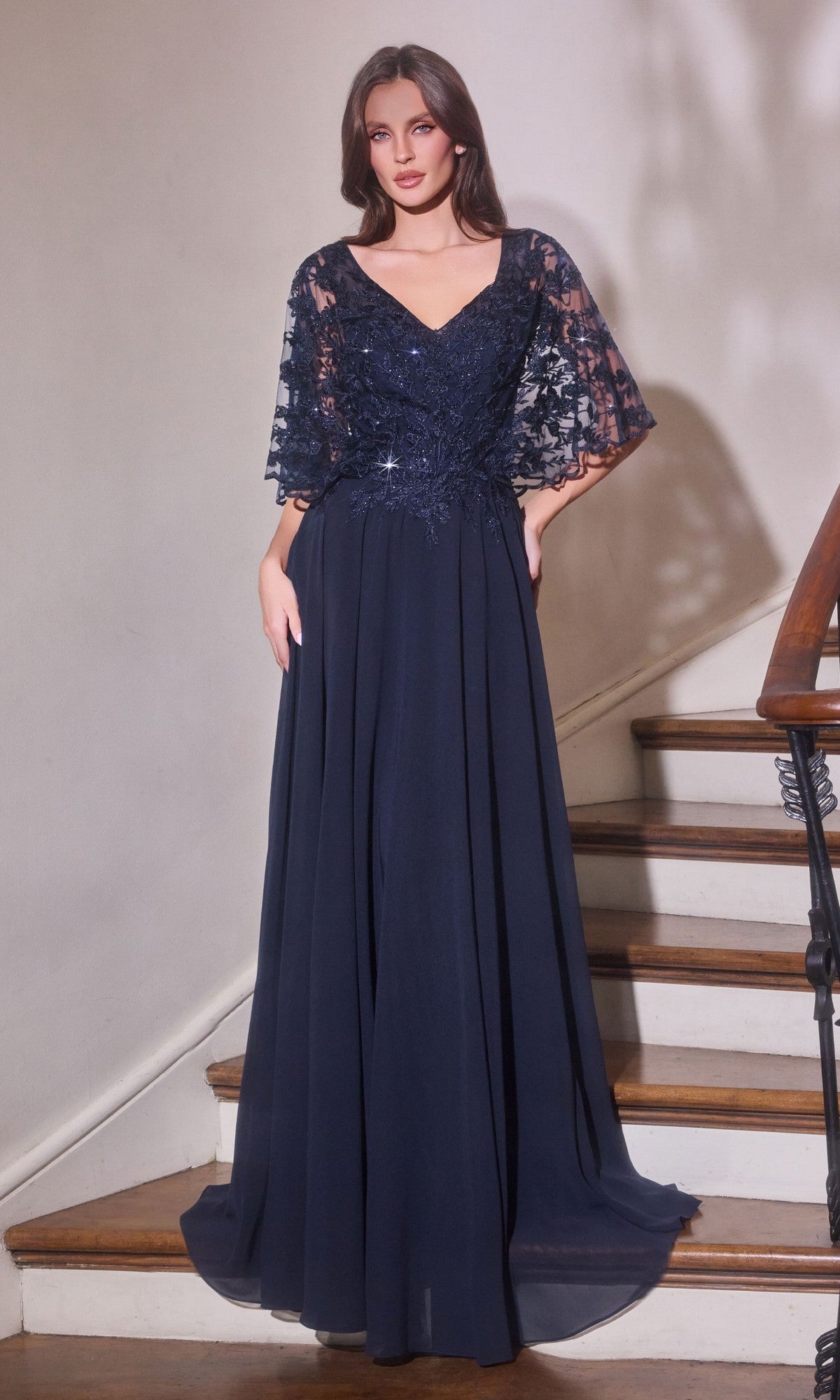Navy Ladivine Long Formal Dress CL10