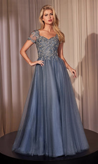 Smoky Blue Ladivine Long Formal Dress CM360