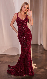 Burgundy Ladivine Long Formal Dress cr381