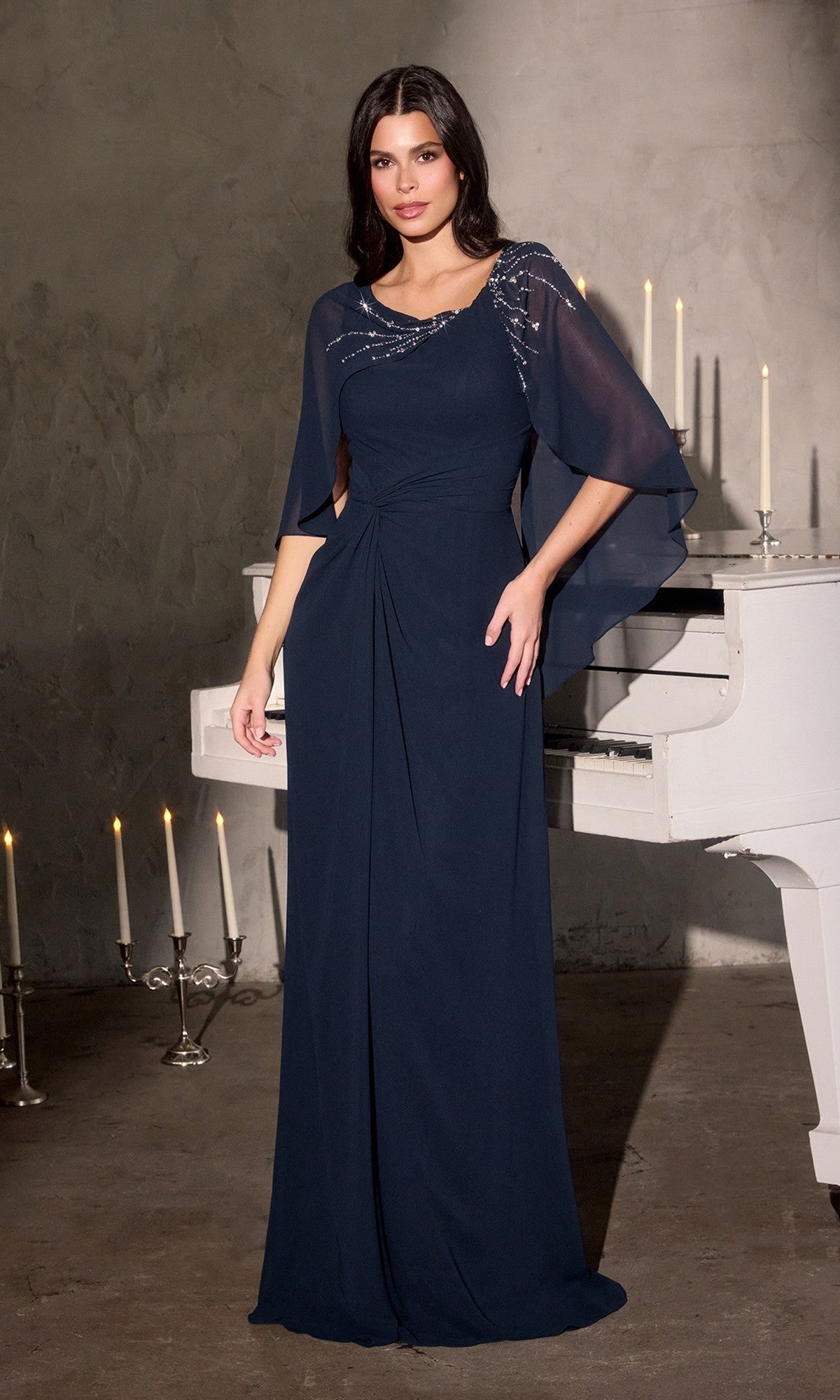 Navy Ladivine Long Formal Dress cr884 - Image
