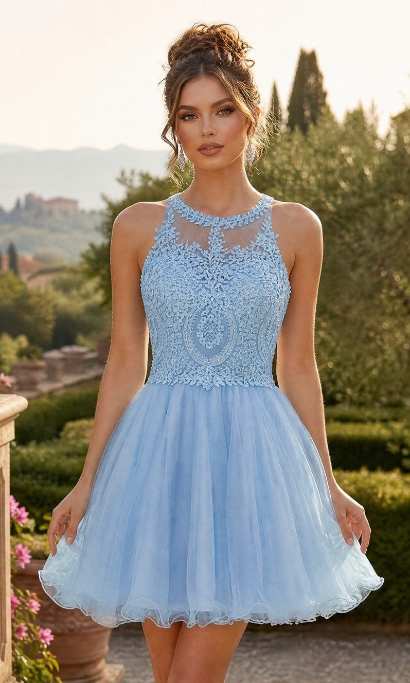 Baby Blue Chicas Short Cocktail Dress DM4002