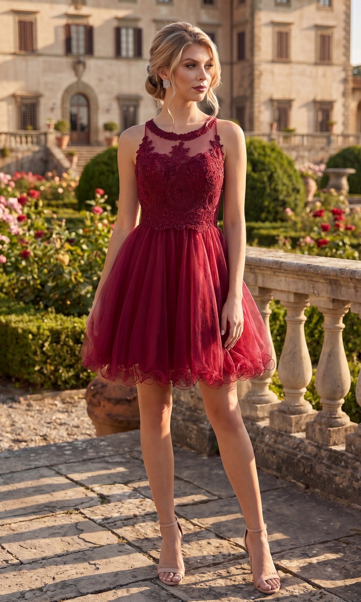 Burgundy Chicas Short Cocktail Dress DM4002