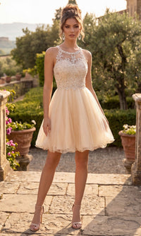 Champagne Gold Chicas Short Cocktail Dress DM4002