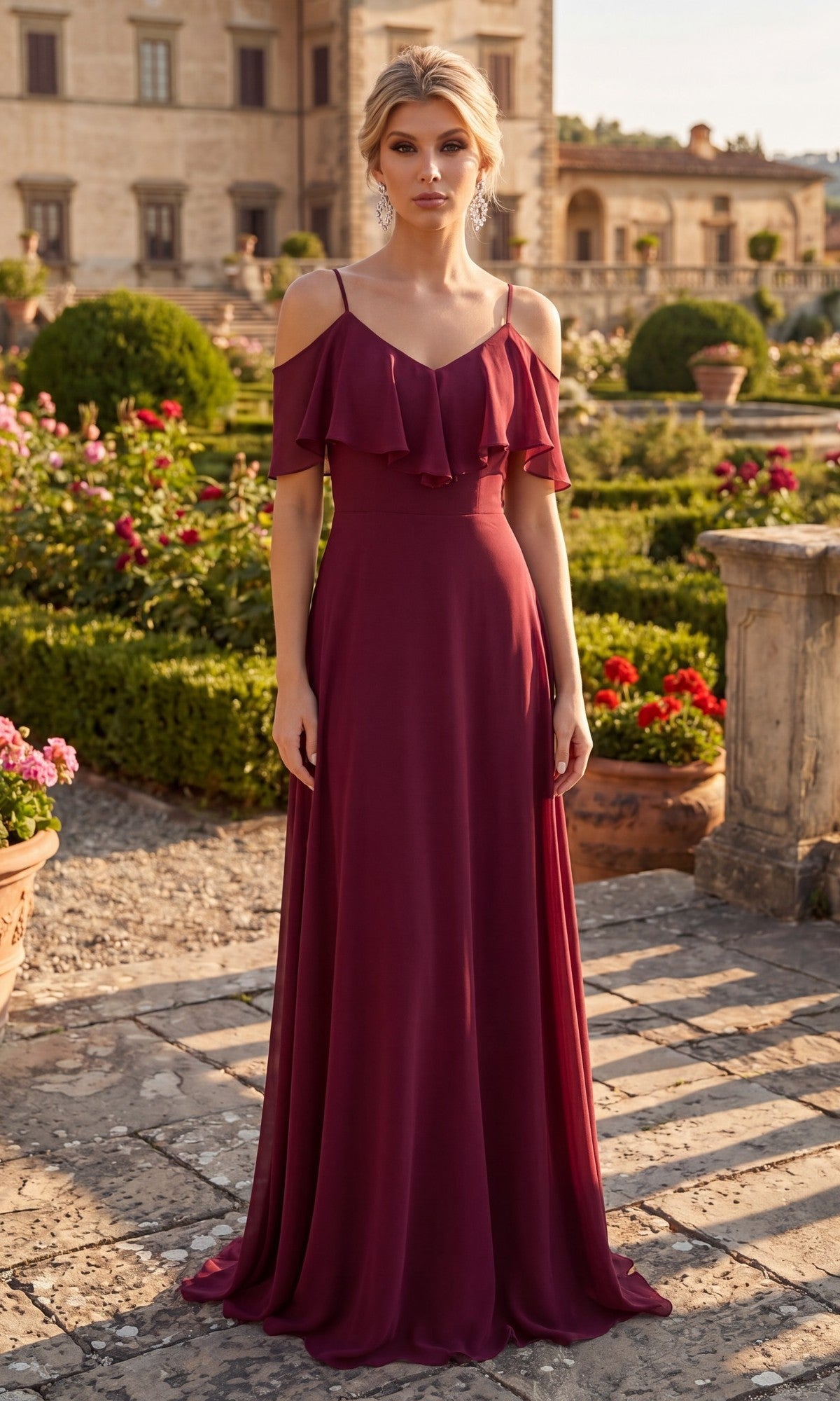 Burgundy Chicas Long Formal Dress DM4004