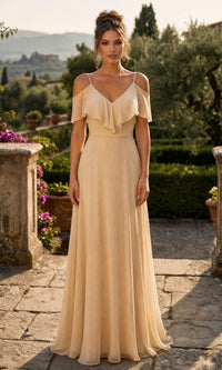 Champagne Gold Chicas Long Formal Dress DM4004