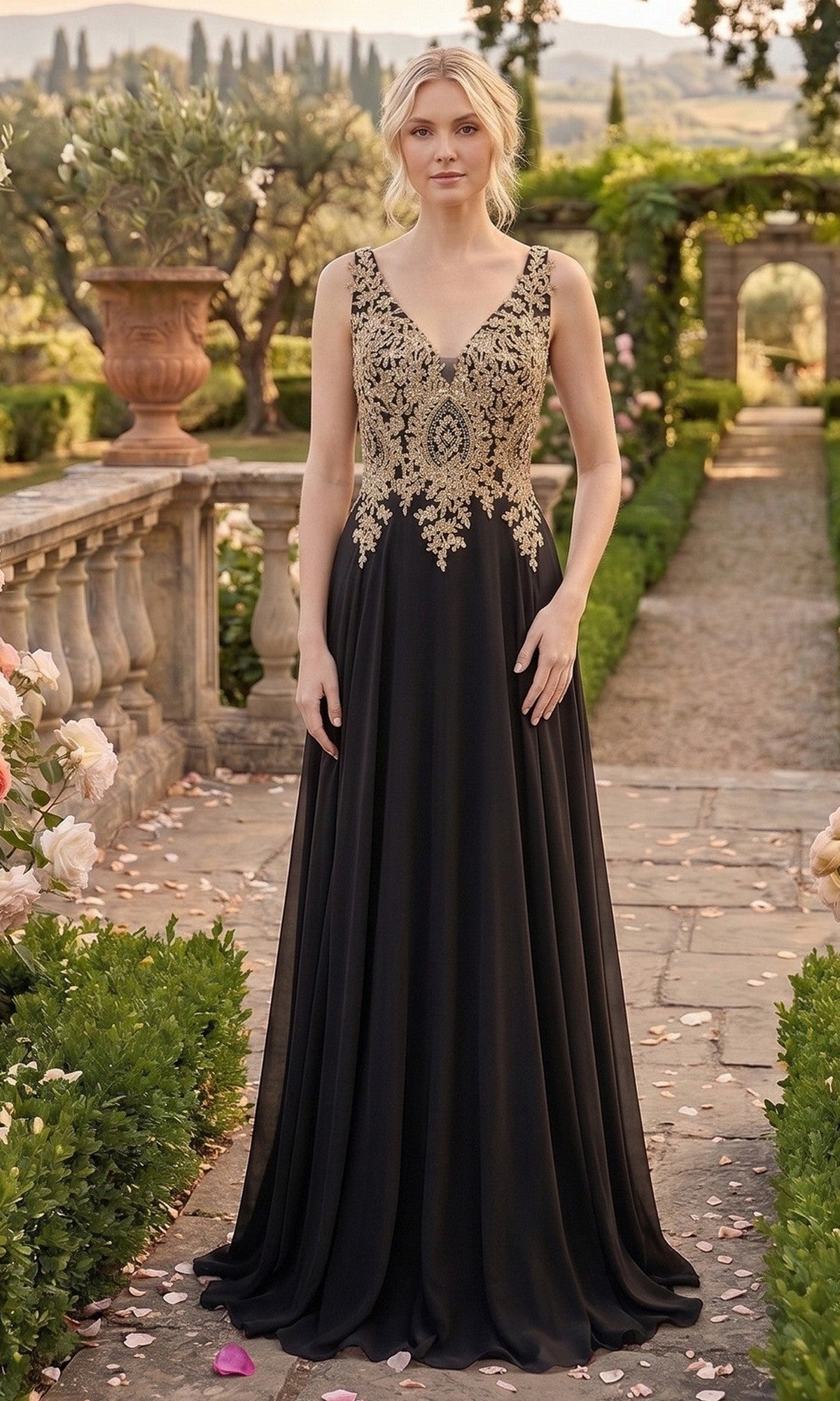 Black Chicas Long Mother of the Bride Dress DM4006