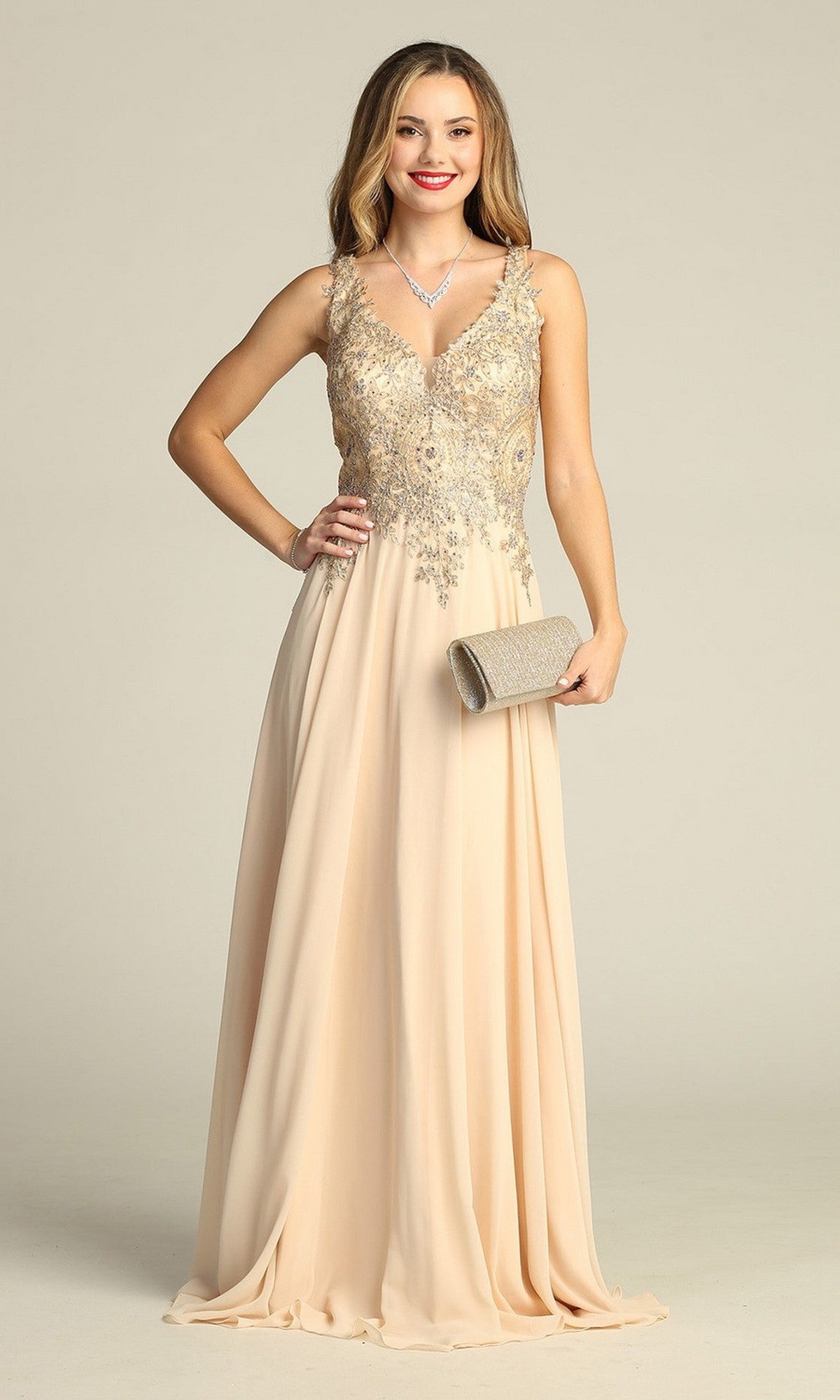 Champagne Chicas Long Mother of the Bride Dress DM4006
