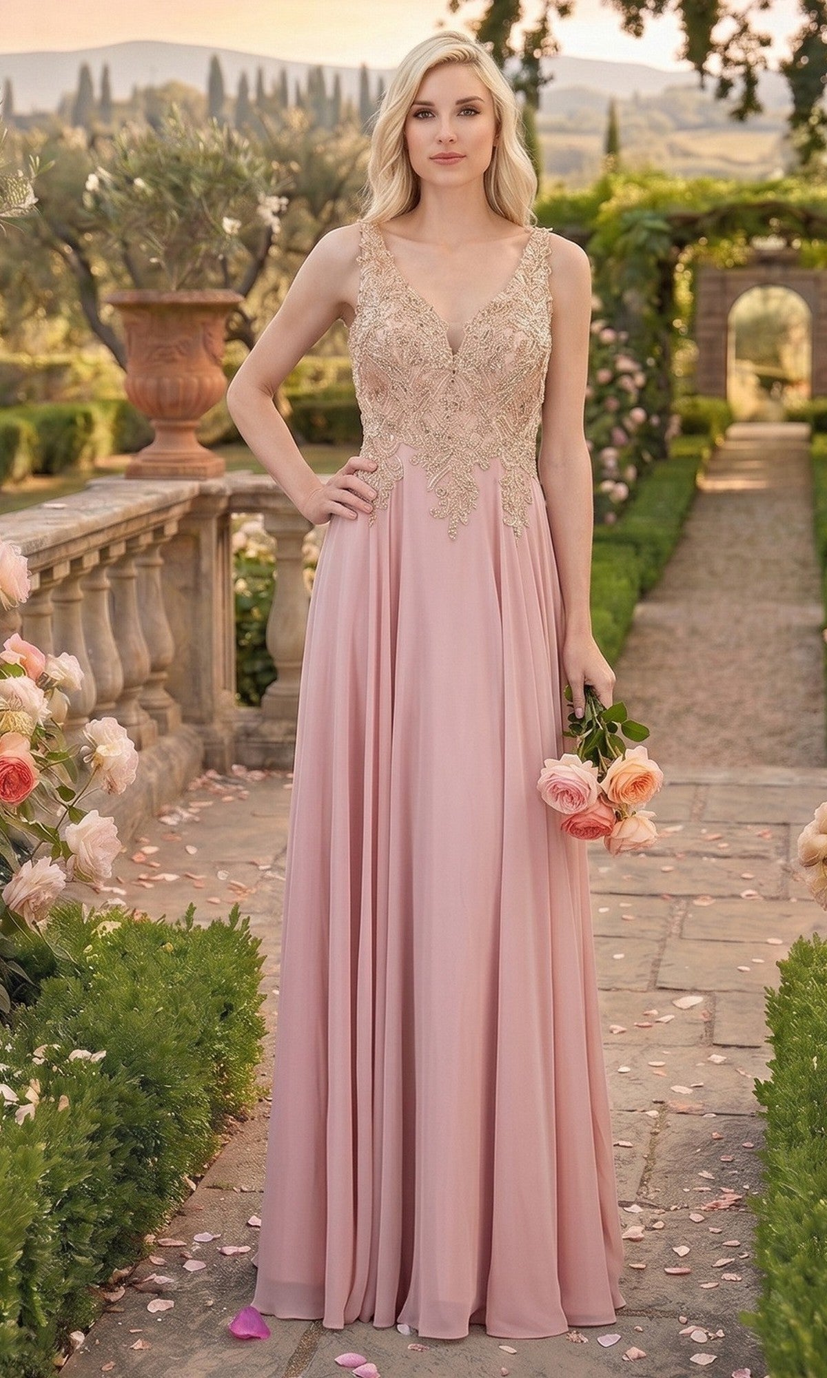 Dusty Rose Chicas Long Mother of the Bride Dress DM4006