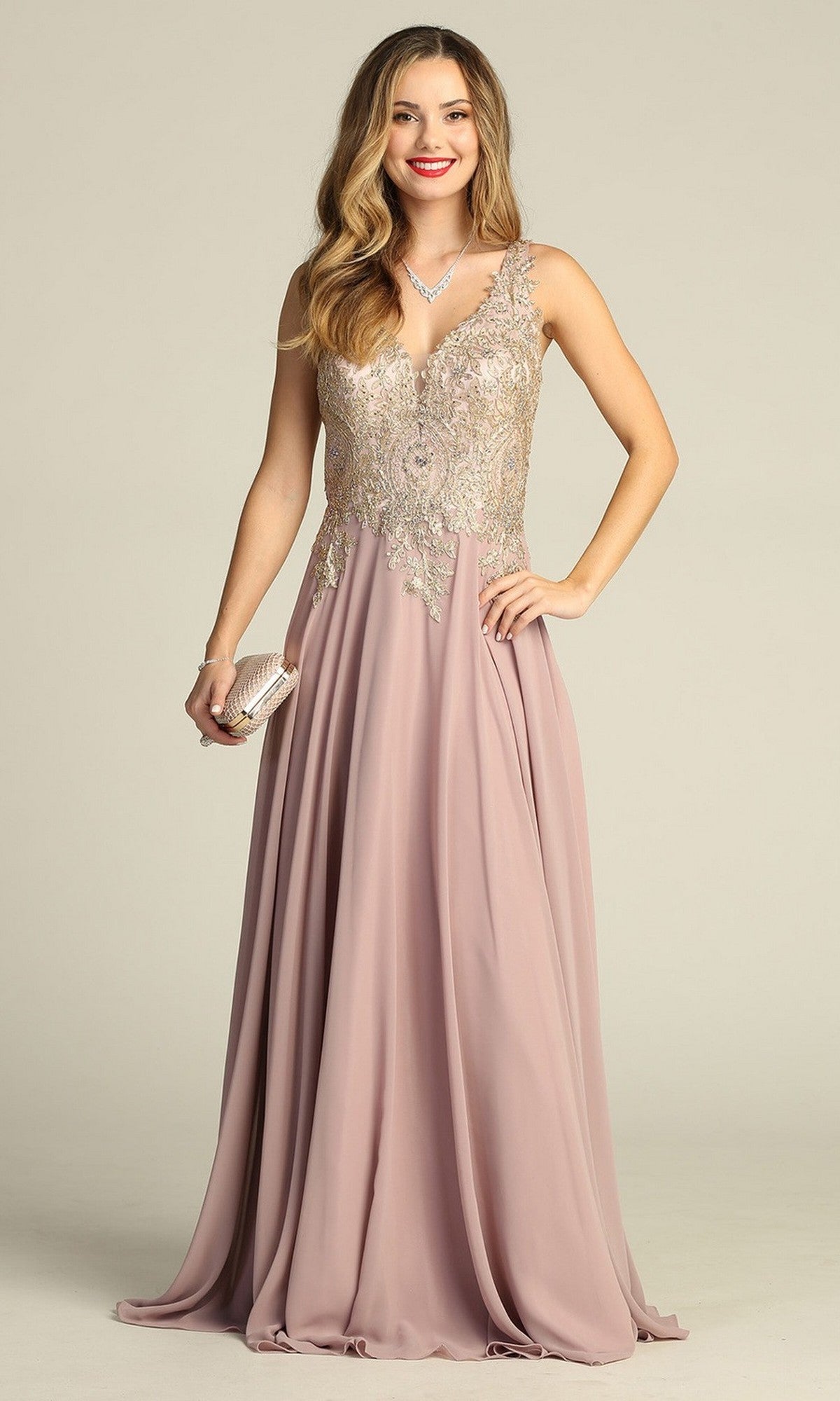 Mocha Chicas Long Mother of the Bride Dress DM4006