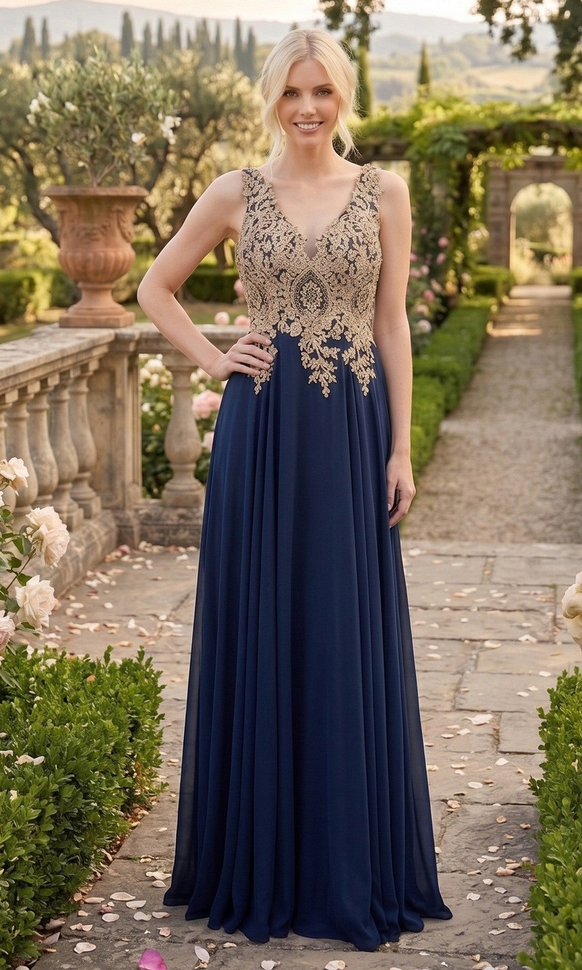 Navy Chicas Long Mother of the Bride Dress DM4006