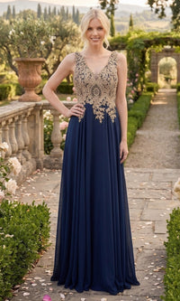 Navy Chicas Long Mother of the Bride Dress DM4006