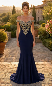 Navy Chicas Long Formal Dress DM4011