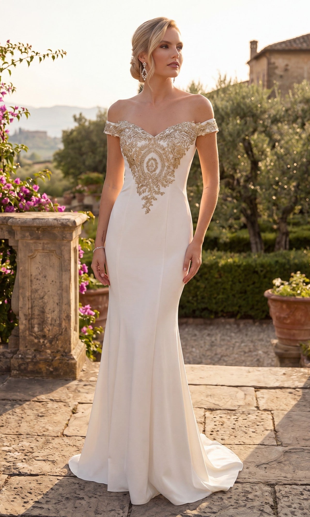 White Chicas Long Formal Dress DM4011