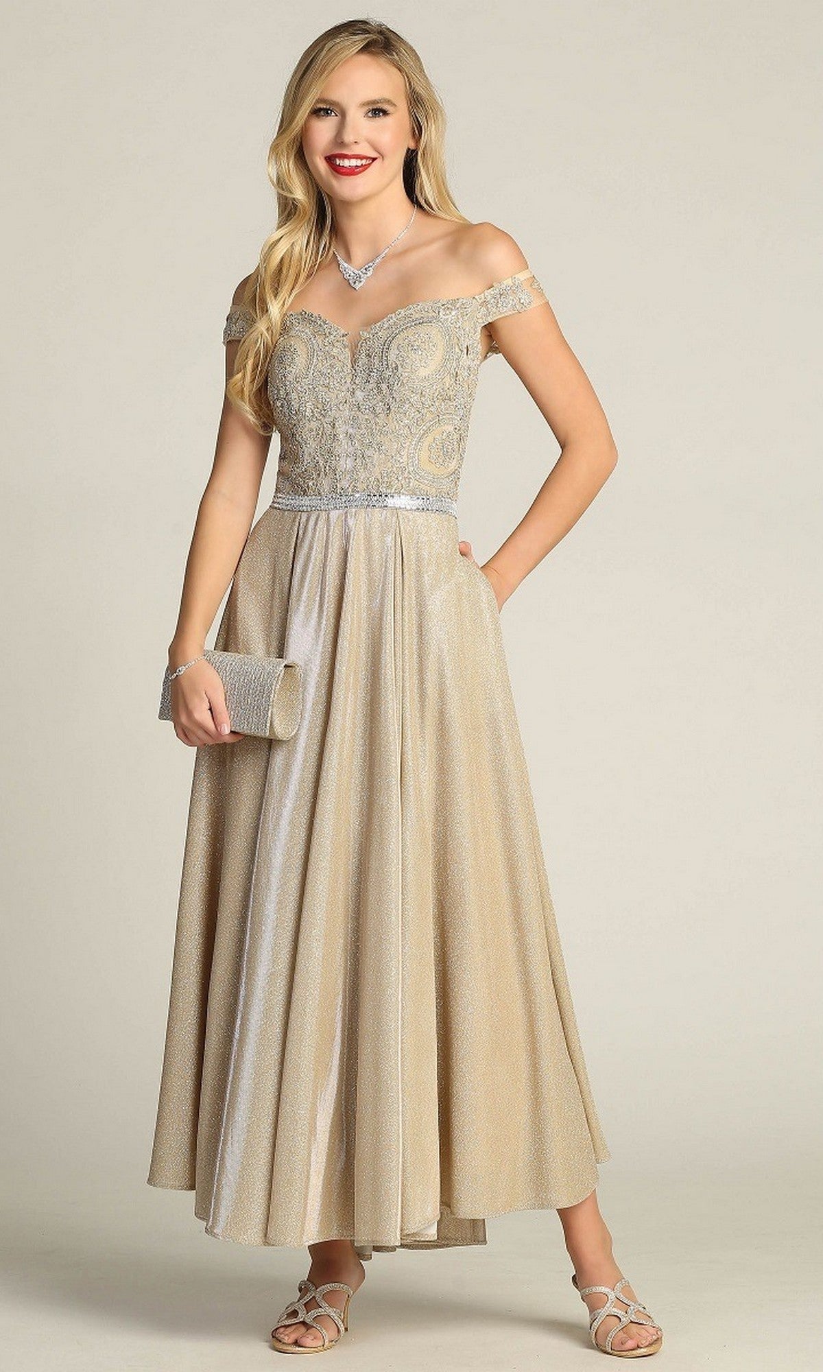 Champagne Gold Chicas Long Formal Dress DM4027
