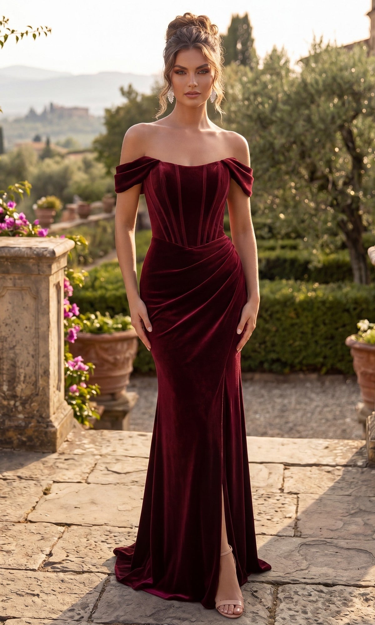 Burgundy Chicas Long Formal Dress DM809
